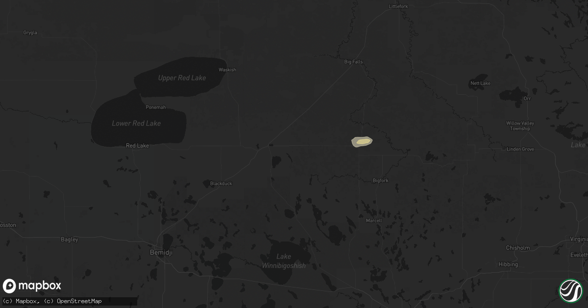 Hail map in Northome, MN on August 25, 2026