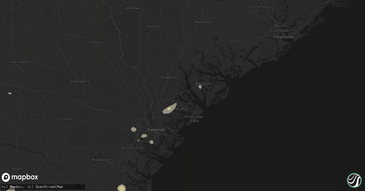 Hail map in Okatie, SC on August 25, 2026