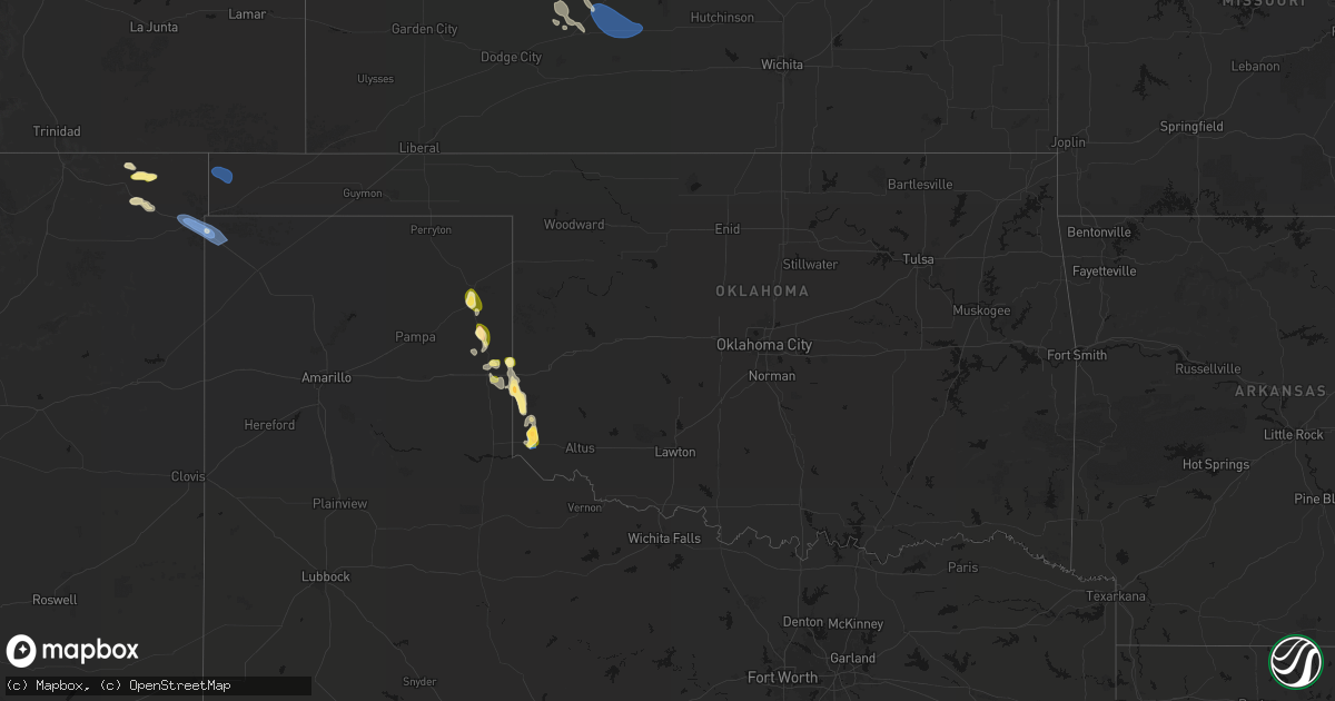 Hail map in Oklahoma on August 25, 2026