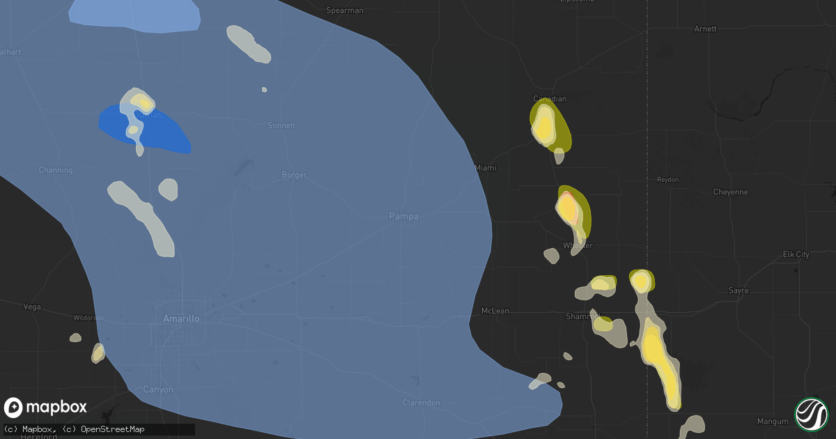 Hail map in Pampa, TX on August 25, 2026