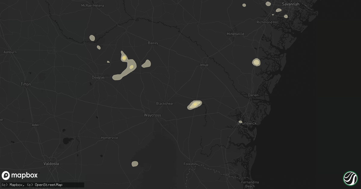 Hail map in Patterson, GA on August 25, 2026