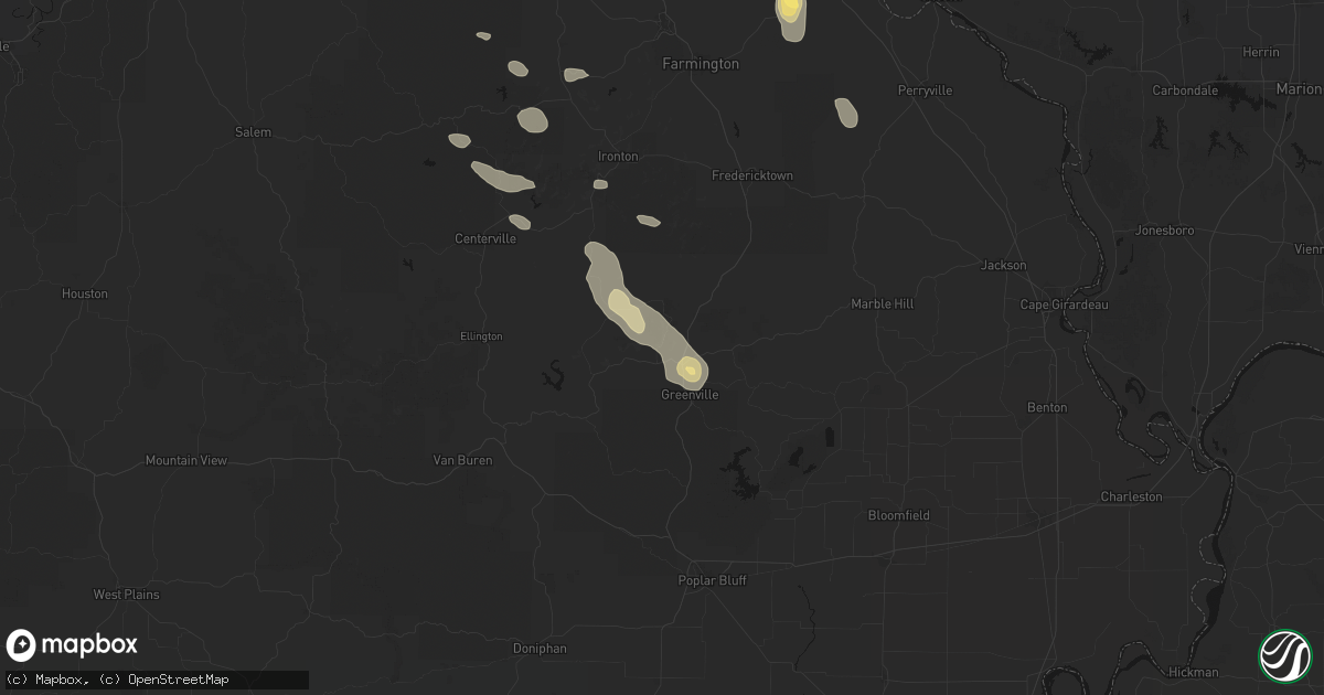 Hail map in Patterson, MO on August 25, 2026