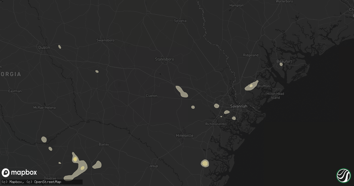 Hail map in Pembroke, GA on August 25, 2026