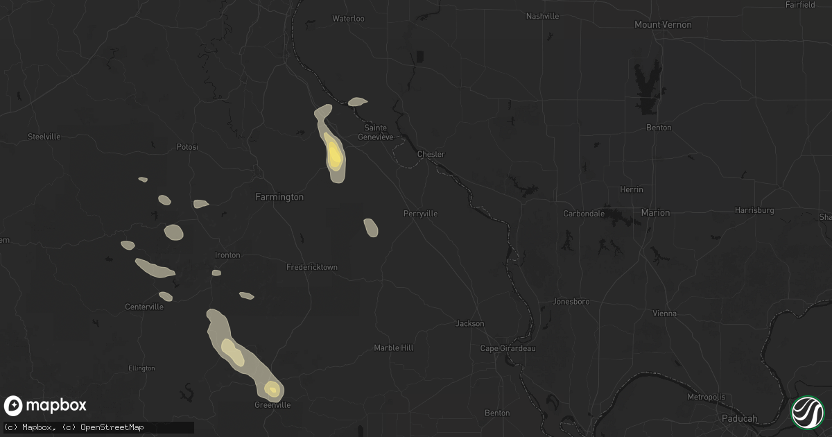 Hail map in Perryville, MO on August 25, 2026