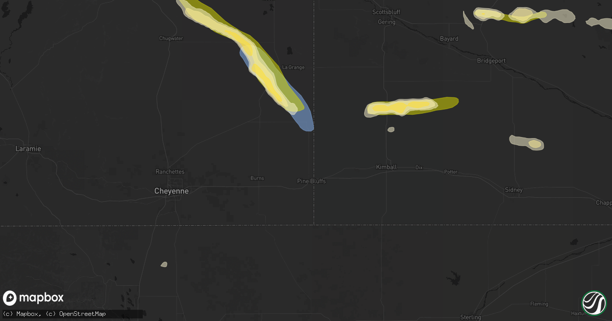 Hail map in Pine Bluffs, WY on August 25, 2026