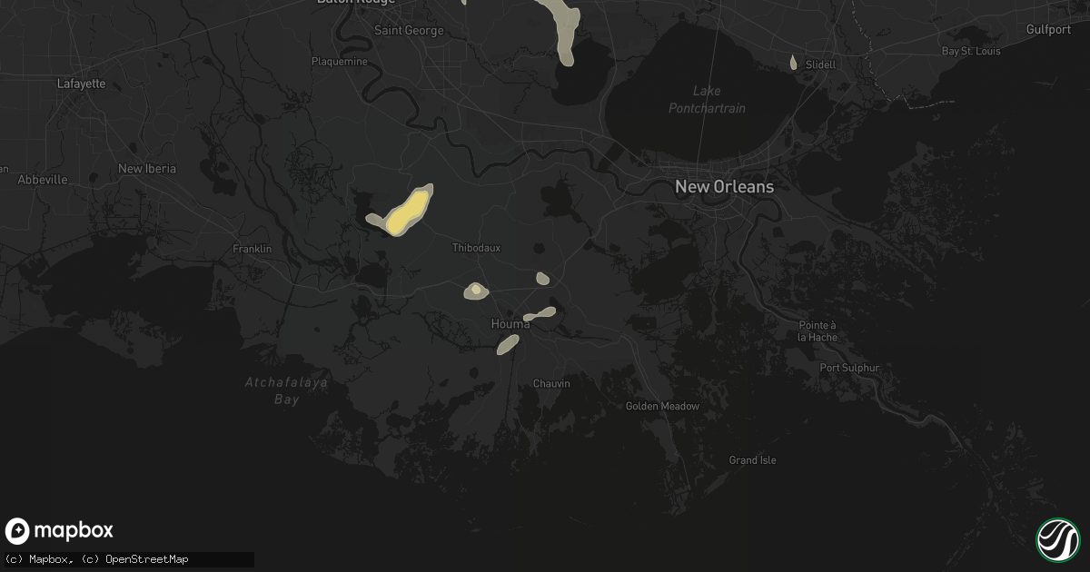 Hail map in Raceland, LA on August 25, 2026