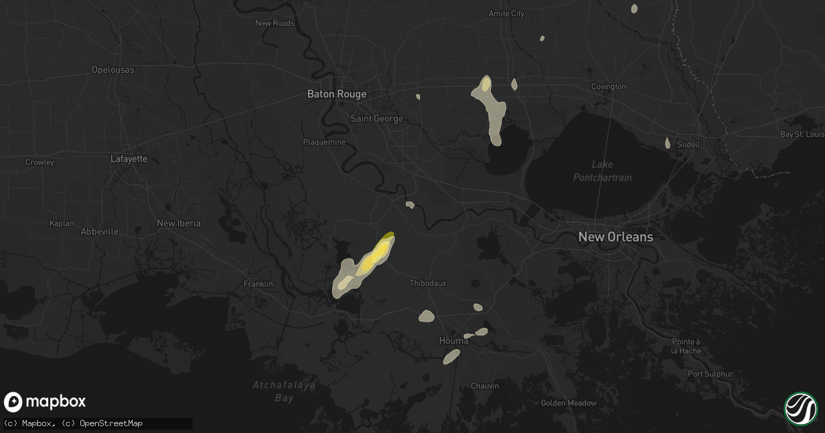 Hail map in Saint James, LA on August 25, 2026