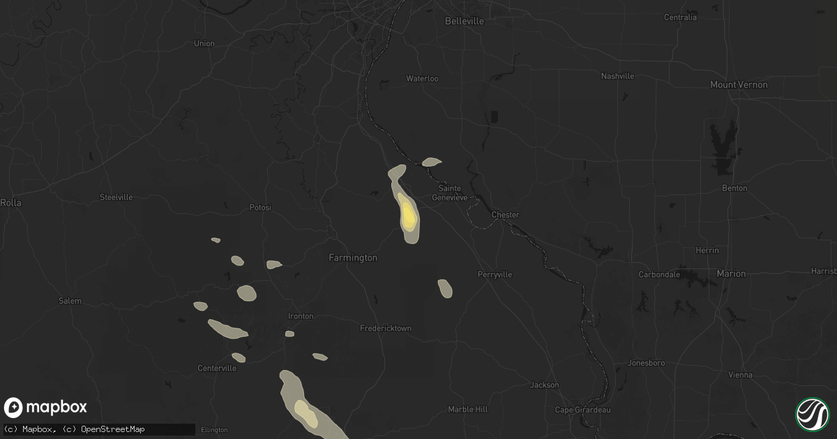 Hail map in Sainte Genevieve, MO on August 25, 2026