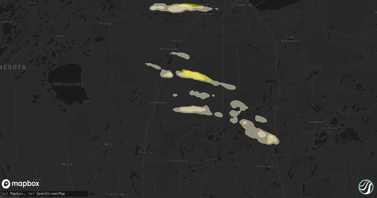 Hail map in Sandstone, MN on August 25, 2026