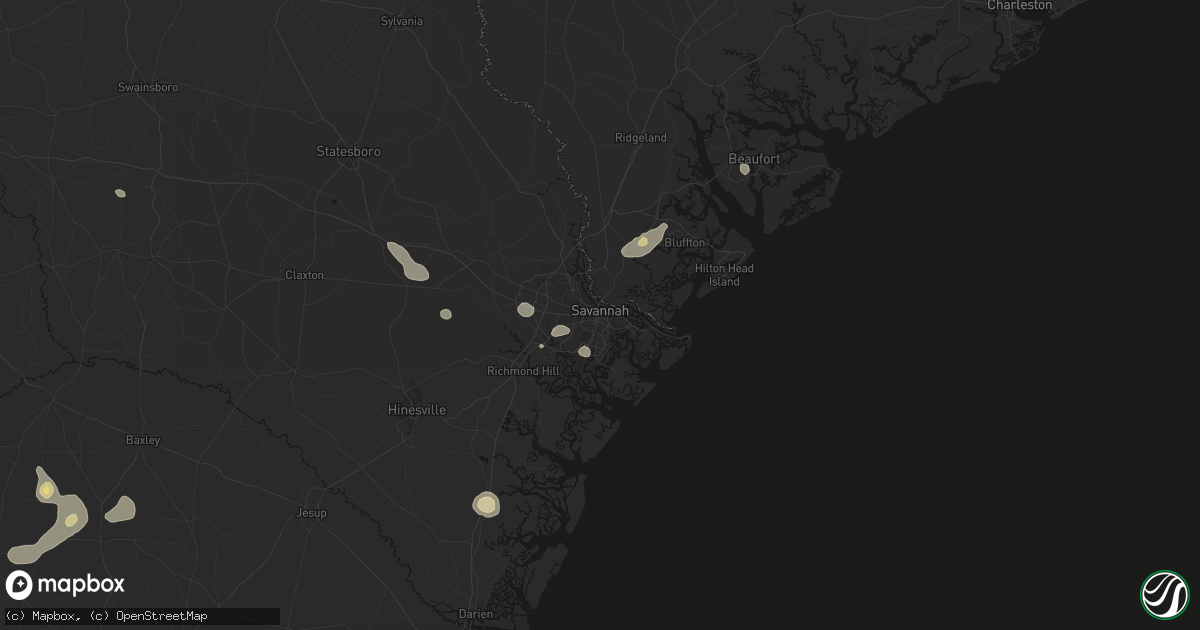Hail map in Savannah, GA on August 25, 2026