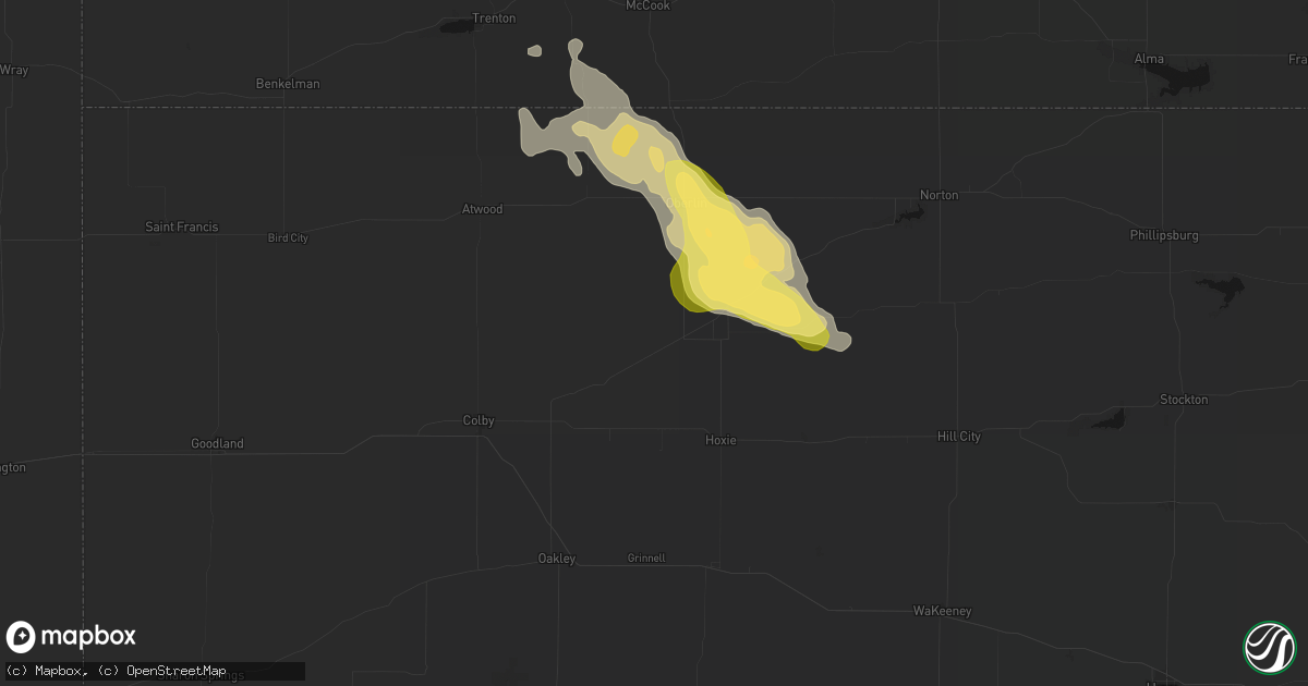 Hail map in Selden, KS on August 25, 2026