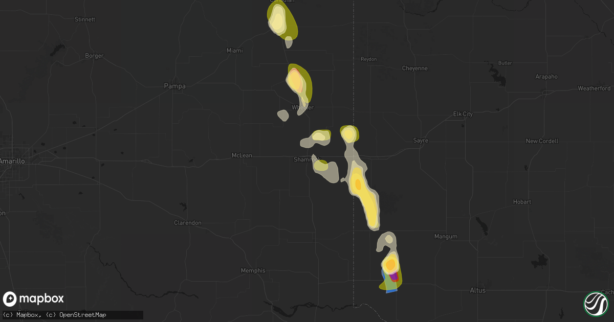 Hail map in Shamrock, TX on August 25, 2026