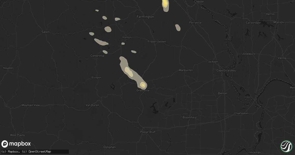 Hail map in Silva, MO on August 25, 2026