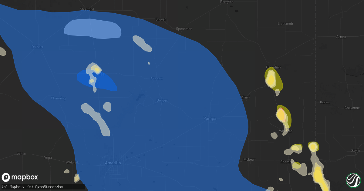 Hail map in Skellytown, TX on August 25, 2026