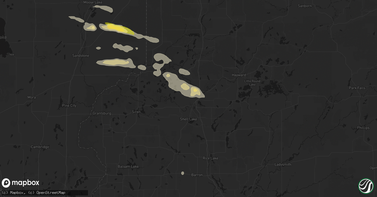 Hail map in Spooner, WI on August 25, 2026