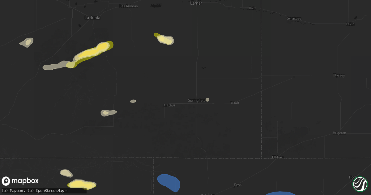 Hail map in Springfield, CO on August 25, 2026