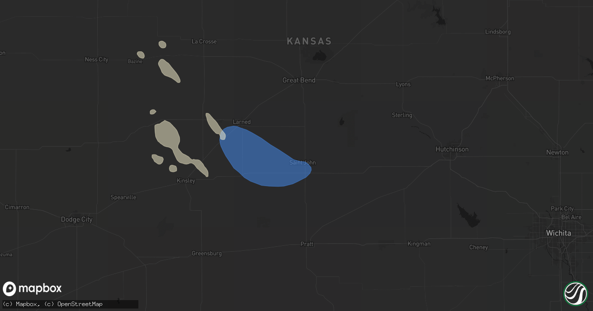 Hail map in St John, KS on August 25, 2026