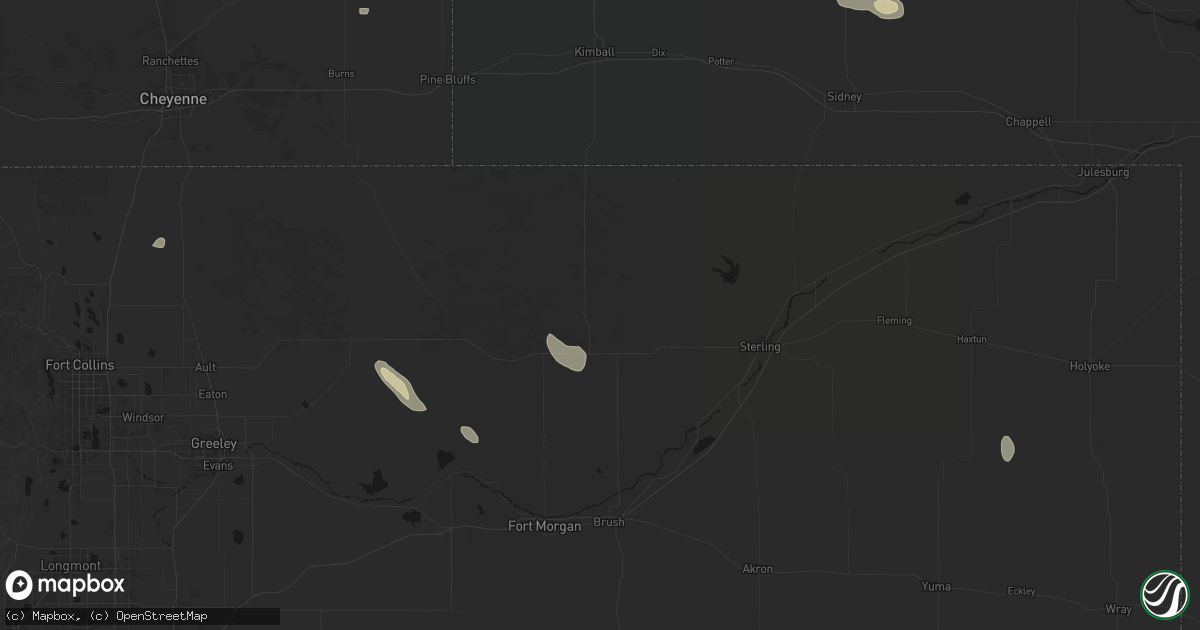 Hail map in Stoneham, CO on August 25, 2026
