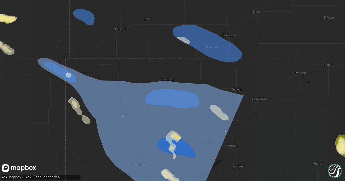 Hail map in Stratford, TX on August 25, 2026
