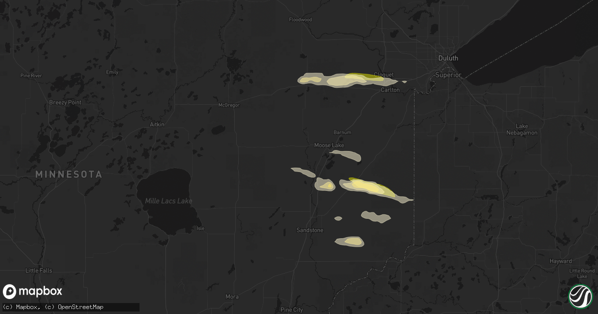 Hail map in Sturgeon Lake, MN on August 25, 2026
