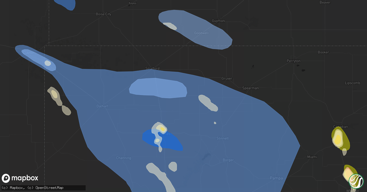 Hail map in Sunray, TX on August 25, 2026