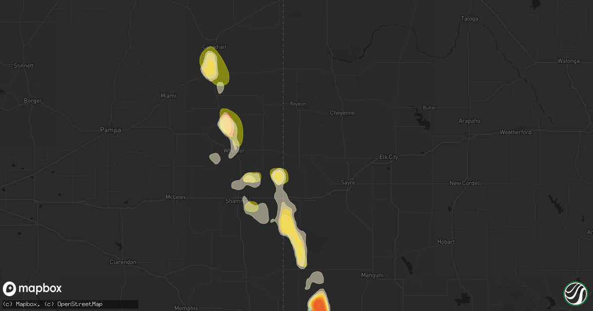 Hail map in Sweetwater, OK on August 25, 2026