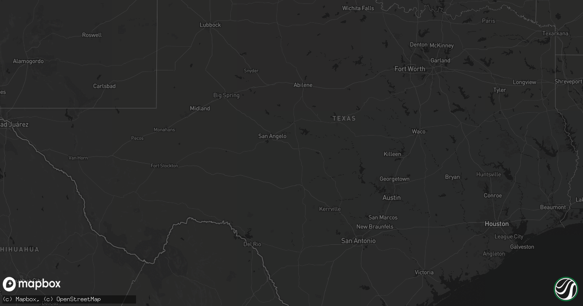 Hail map in Texas on August 25, 2026