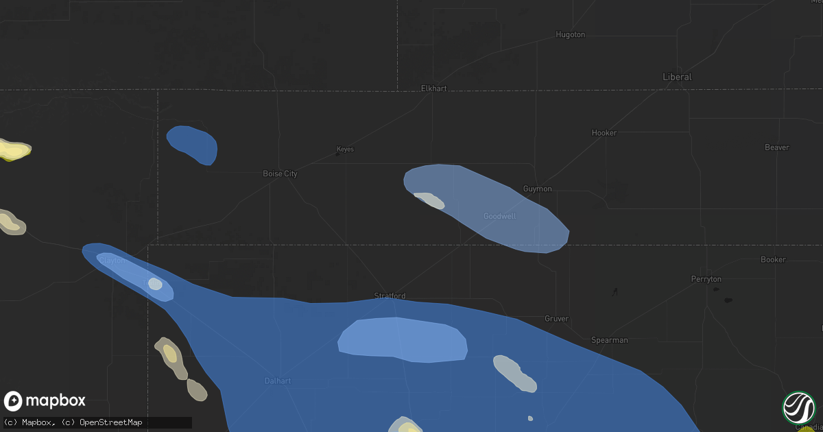 Hail map in Texhoma, OK on August 25, 2026