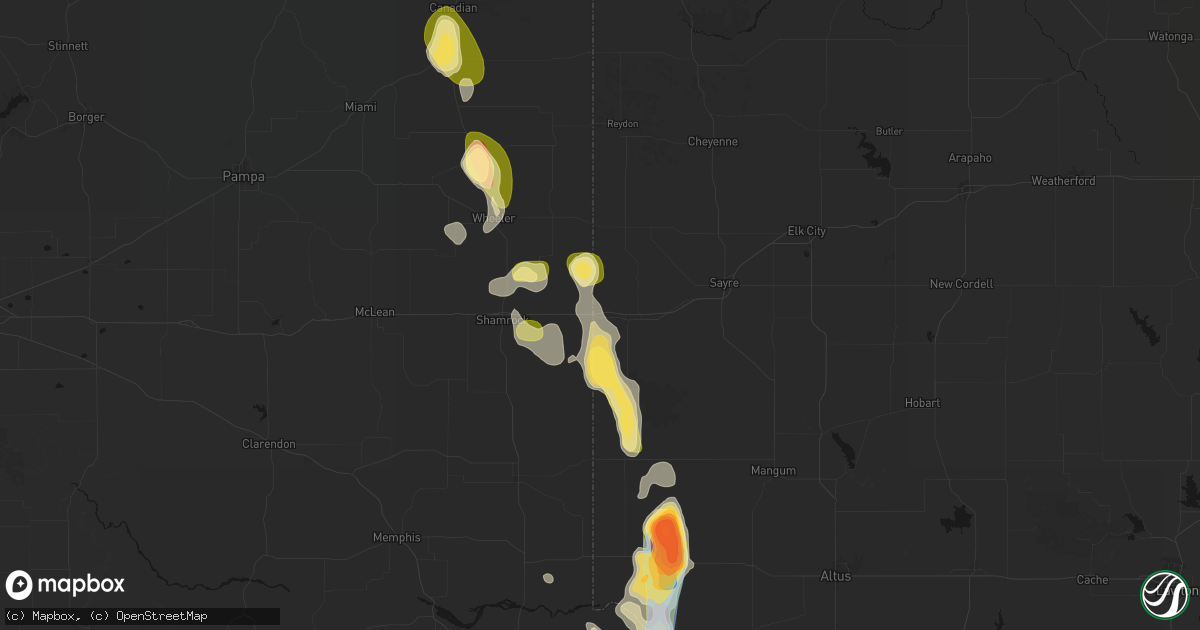 Hail map in Texola, OK on August 25, 2026