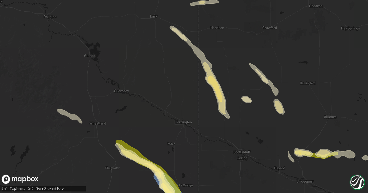 Hail map in Torrington, WY on August 25, 2026
