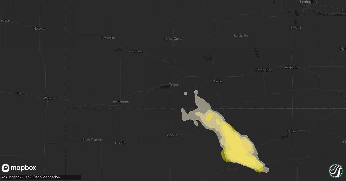 Hail map in Trenton, NE on August 25, 2026