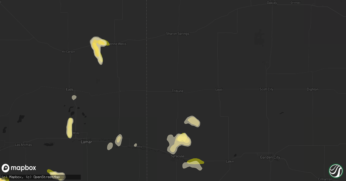 Hail map in Tribune, KS on August 25, 2026