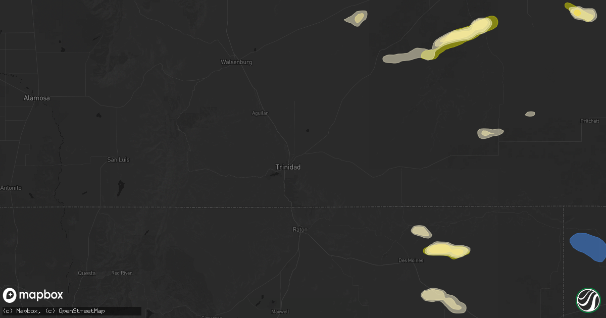 Hail map in Trinidad, CO on August 25, 2026