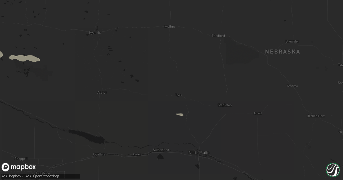 Hail map in Tryon, NE on August 25, 2026
