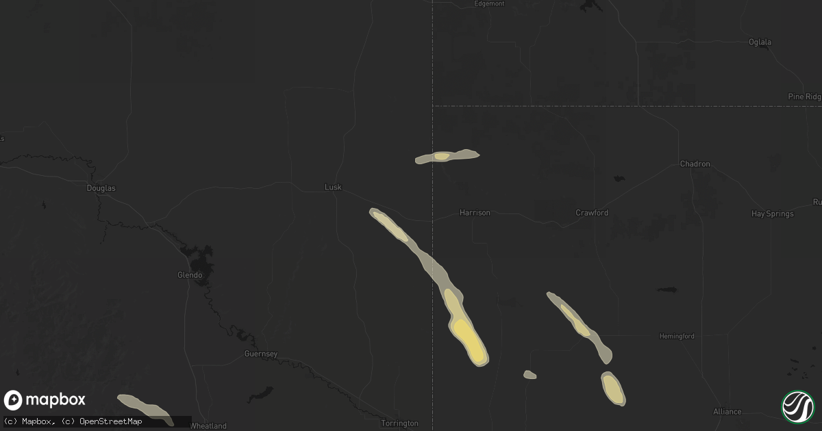 Hail map in Van Tassell, WY on August 25, 2026