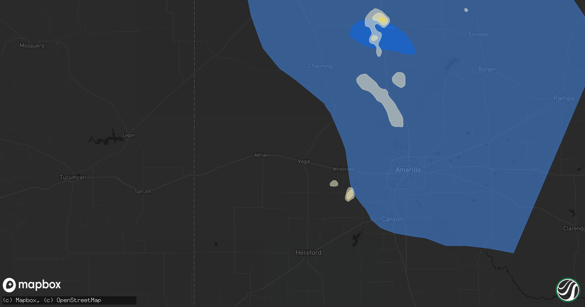 Hail map in Vega, TX on August 25, 2026