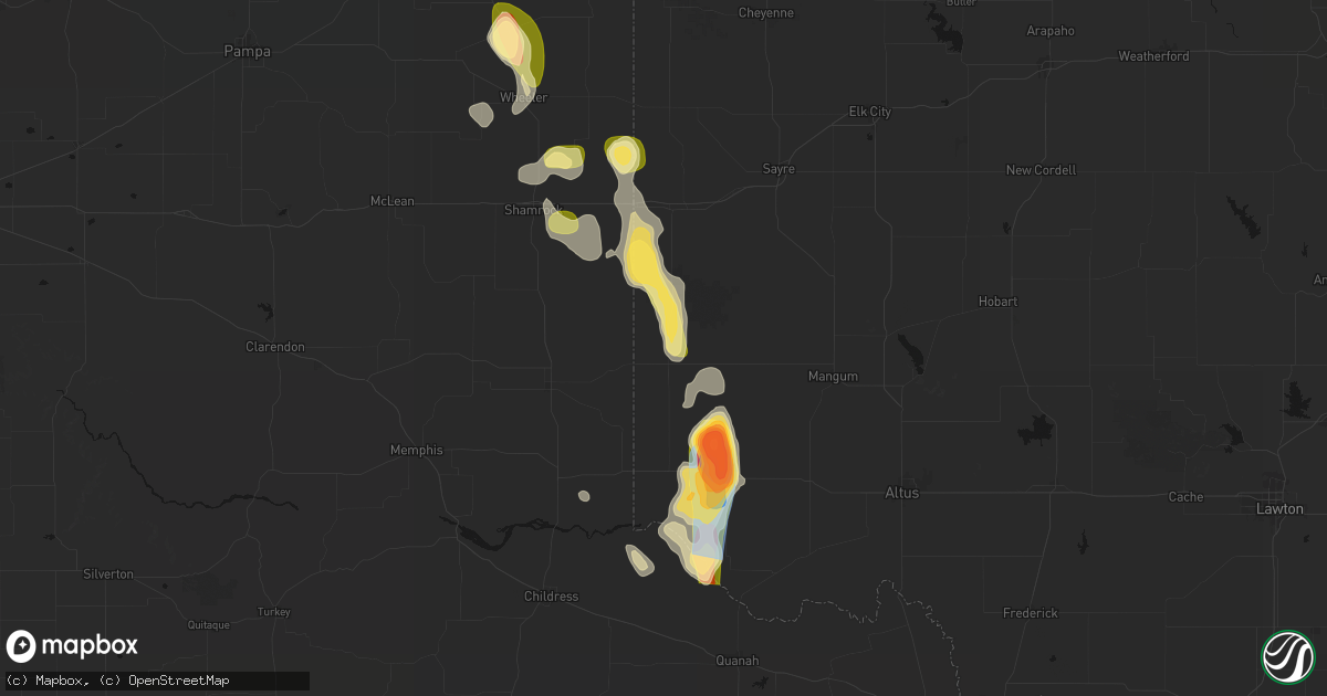 Hail map in Vinson, OK on August 25, 2026