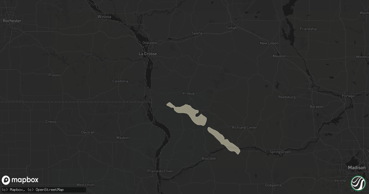 Hail map in Viroqua, WI on August 25, 2026