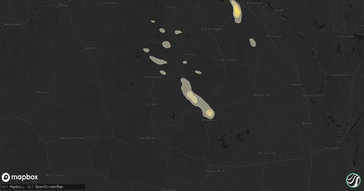 Hail map in Vulcan, MO on August 25, 2026