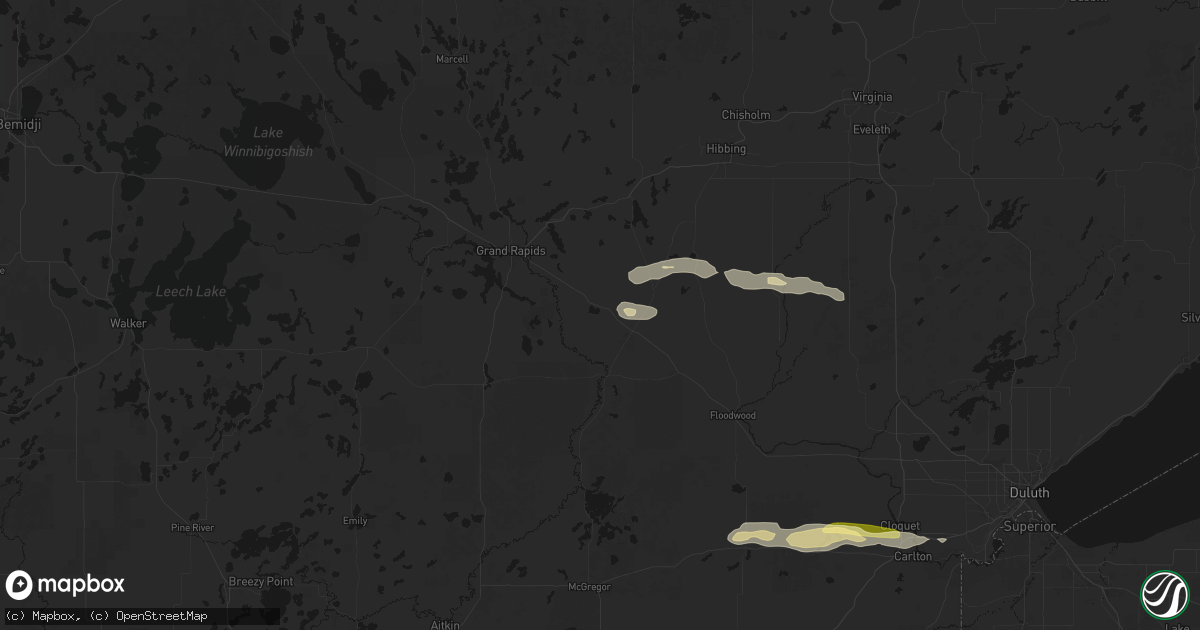 Hail map in Warba, MN on August 25, 2026