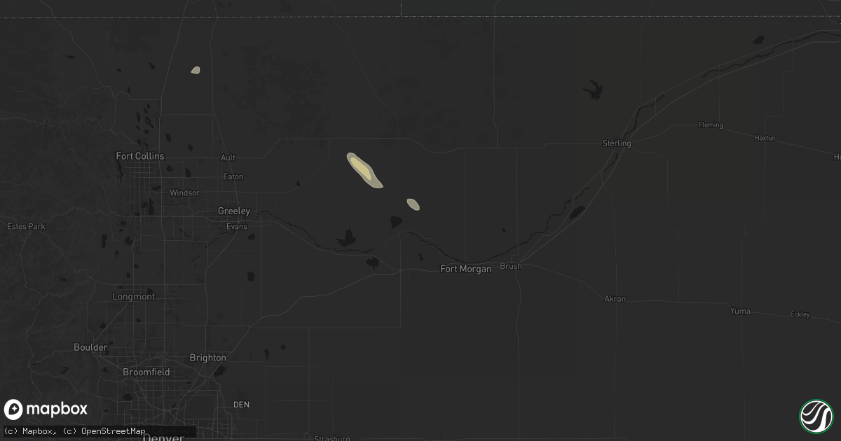 Hail map in Weldona, CO on August 25, 2026