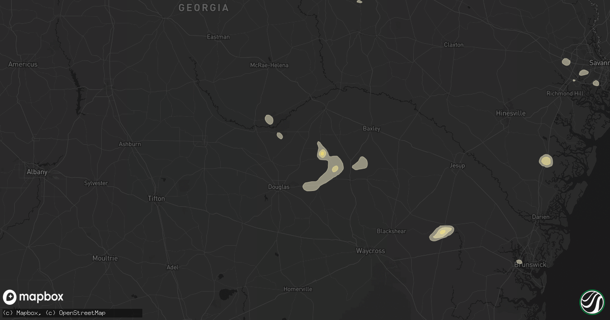Hail map in West Green, GA on August 25, 2026