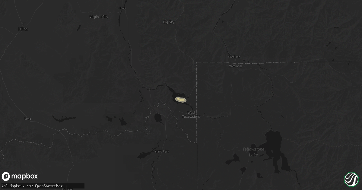 Hail map in West Yellowstone, MT on August 25, 2026