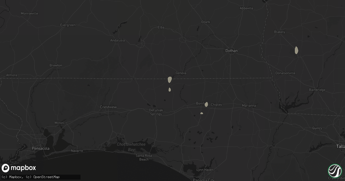 Hail map in Westville, FL on August 25, 2026