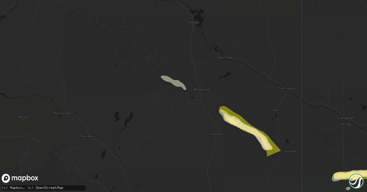 Hail map in Wheatland, WY on August 25, 2026