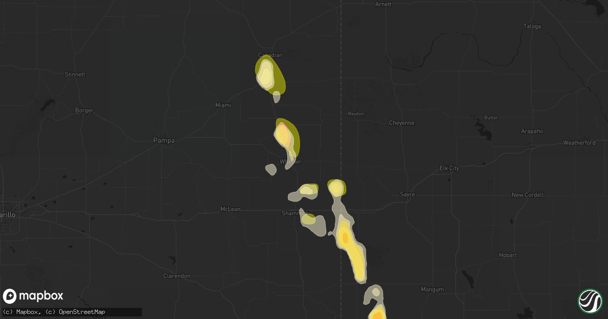Hail map in Wheeler, TX on August 25, 2026