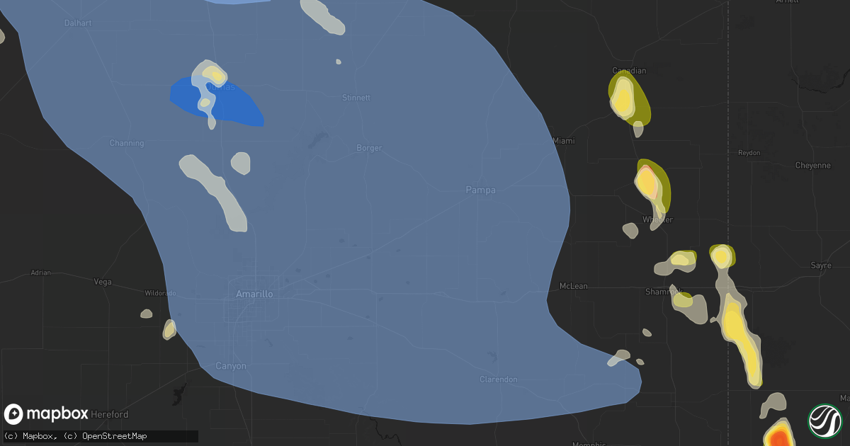 Hail map in White Deer, TX on August 25, 2026