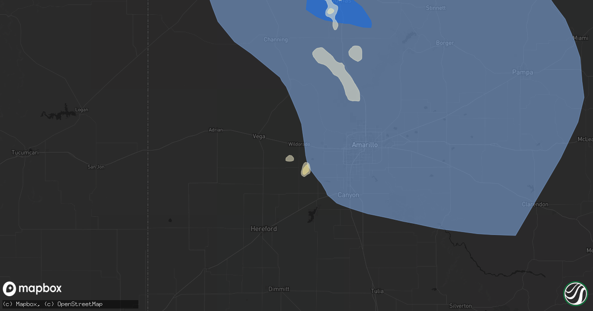 Hail map in Wildorado, TX on August 25, 2026