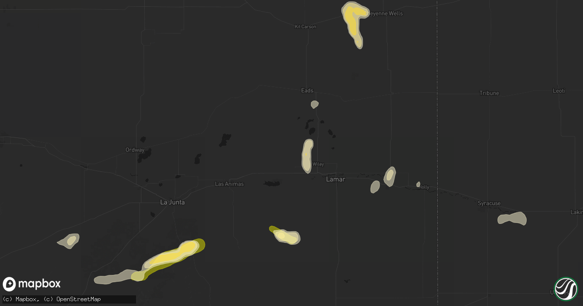Hail map in Wiley, CO on August 25, 2026
