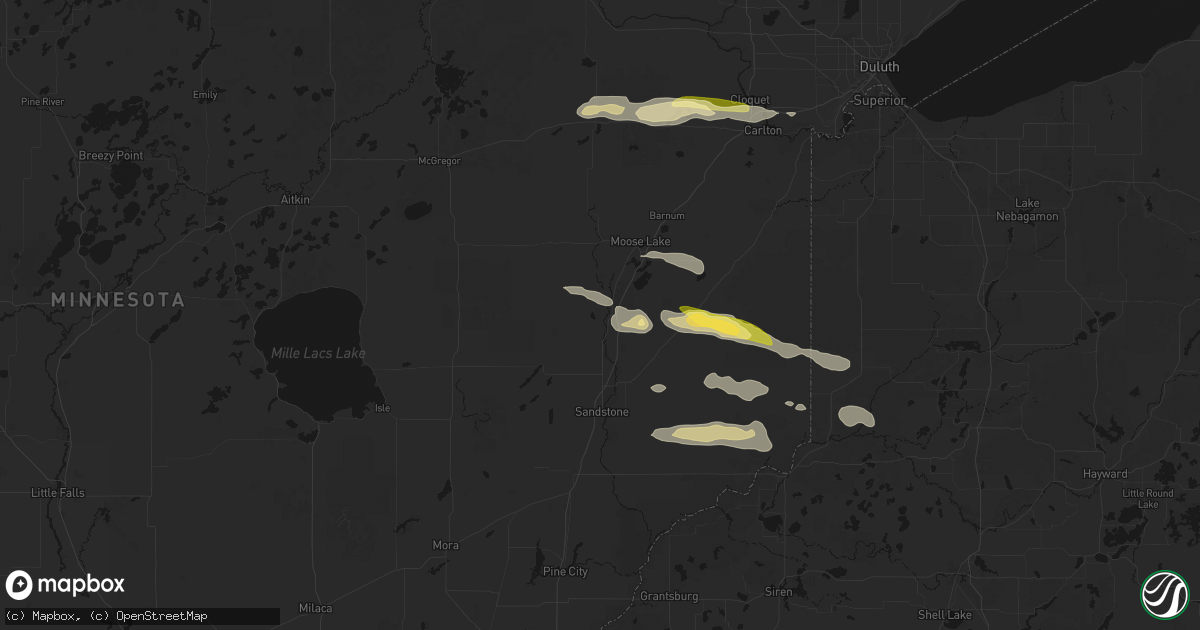 Hail map in Willow River, MN on August 25, 2026